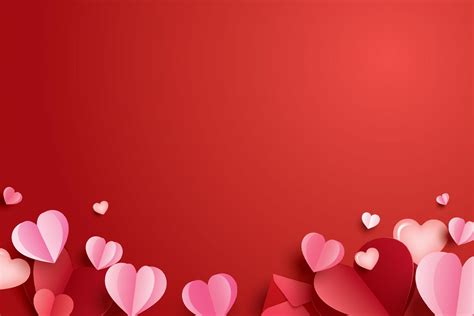 Happy Valentines Day With Paper Hearts And Copy Space On Red Background 5489503 Vector Art At