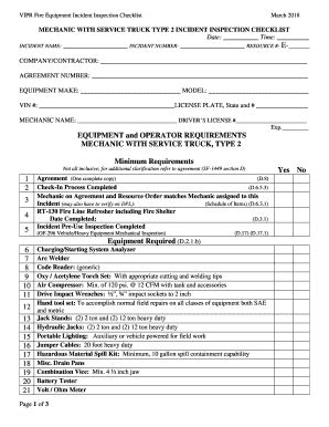 Fillable Online Mechanic With Service Truck Type Incident Inspection