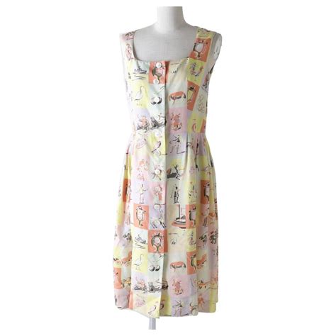 Hermès Vintage Dames En Soie Bouton Sans Manches Longue Robe Ourlet