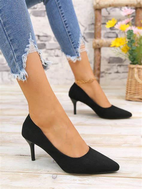 Women Slip On Point Toe Stiletto Heeled Court Pumps Elegant Faux Suede