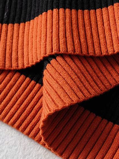 Brown Stripe High Neck Long Sleeve Sweater Choies