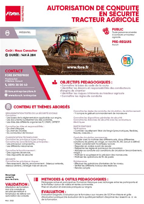 Autorisation De Conduite En S Curit Tracteur Agricole Fore