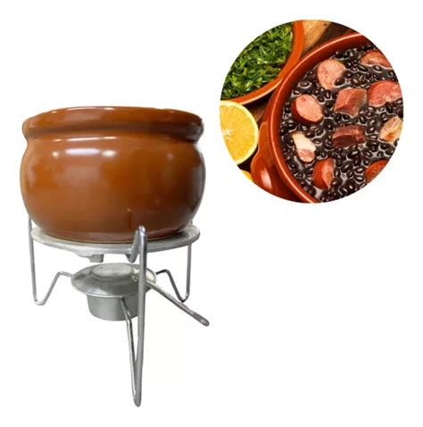 Kit Feijoada Caçarola Barro 1l Suporte Acendedor Buffet