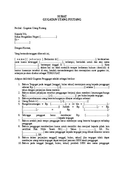 Contoh Surat Gugatan Utang Piutang Koleksi Gambar