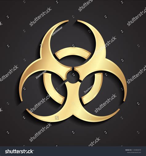 Biohazard 3d Golden Metal Symbol เวกเตอร์สต็อก ปลอดค่าลิขสิทธิ์