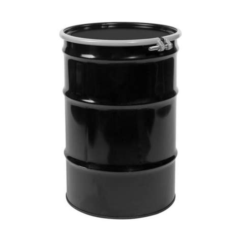 30 Gallon Black Steel Open Head Drum Black Cover Buff Epoxy Phenolic