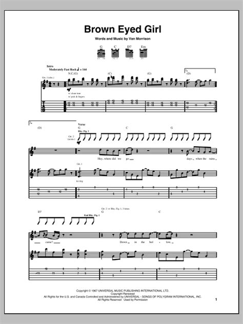 Brown Eyed Girl Guitar Tab By Van Morrison Guitar Tab 155495