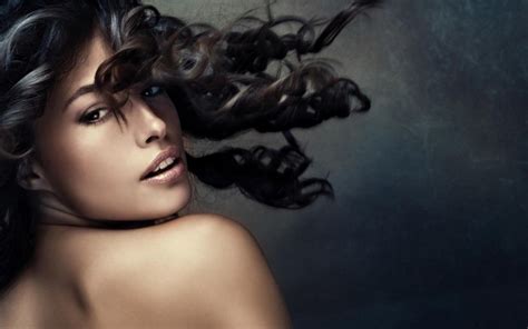 Face Model Portrait Simple Background Long Hair Brunette Open Mouth Photography Curly