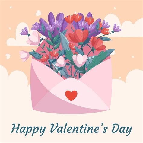 St. Valentine's Day illustration design with pink open envelop red ...