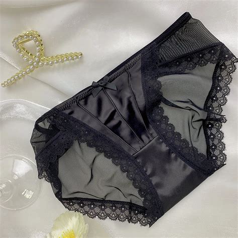 Vintage Satin Panties Soild Color Breathable Underwear Women French