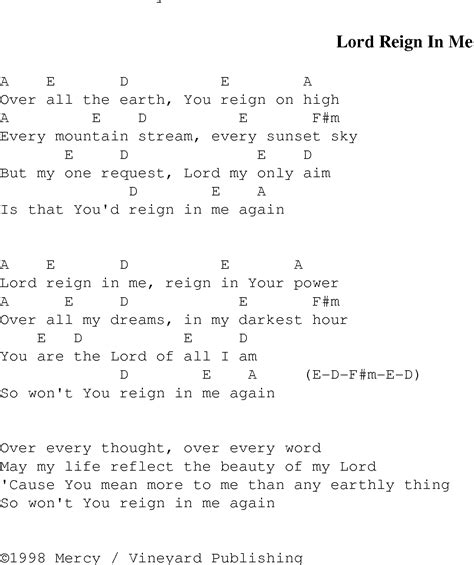 Lord Reign In Me Christian Gospel Song Lyrics And Chords