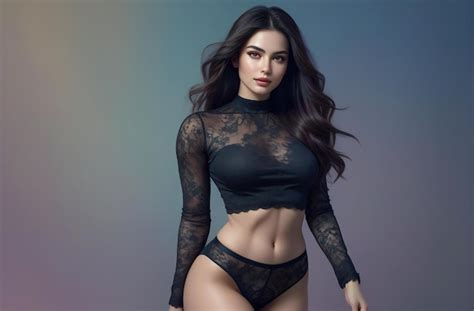 Premium Photo Sexy Brunette Woman In Black Lingerie Studio Shot