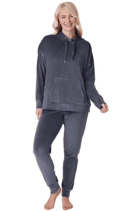 Camille Womens Supersoft Velour Loungewear Pyjama Set Charcoal Camille From Camille Lingerie Uk