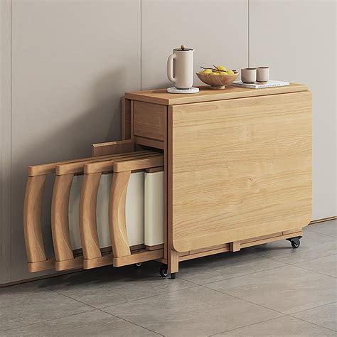 Solid Wood Folding Dining Table and Chair Set, Home Retractable Dining