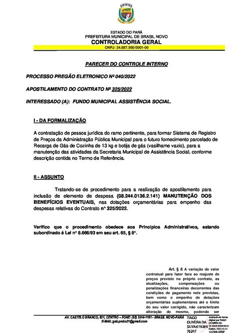 PARECER APOSTILAMENTO CONTRATO 325 2022 P E 040 2022 1 Prefeitura