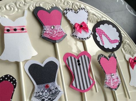 Bachelorette Party Cupcake Toppers Corset Lingerie Sexy Food Picks MIX And MATCH Black White Hot