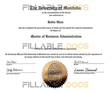 Fake Certificate From University Of Manitoba Template