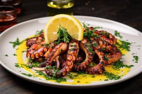 Premium Ai Image Grilled Octopus With Lemon And Parsley On A White