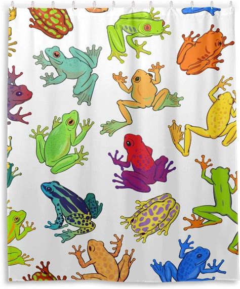 Hyjoy Colorful Frogs Bathroom Waterproof Shower Curtain Set Bathtub