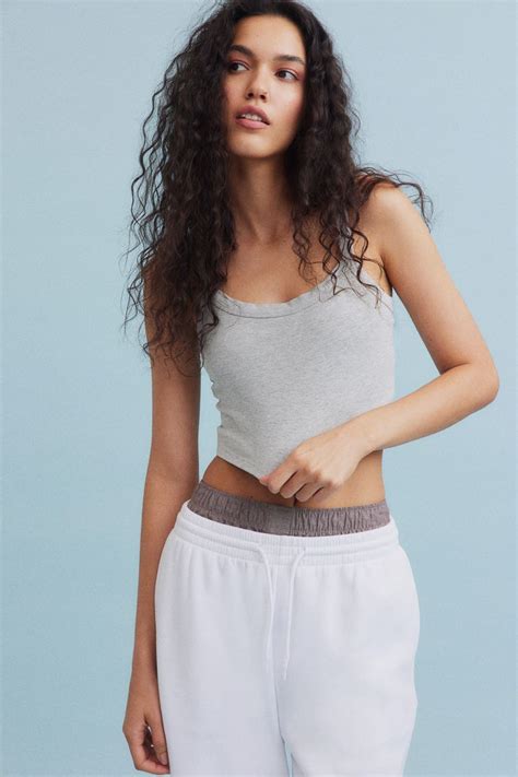 Cropped Strappy Top Light Grey Marl Ladies Handm In