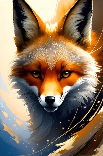 Лиса с золотым фоном и голубым глазом. | Премиум Фото