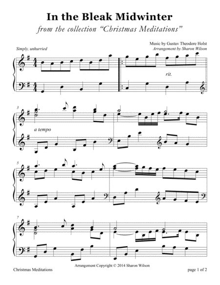 In The Bleak Midwinter Large Print Piano Solo Arr Sharon Wilson By