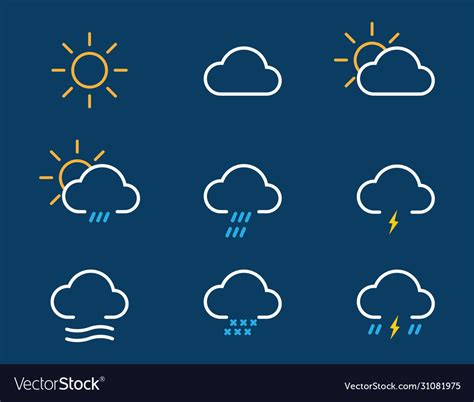 Simple Weather Icons Set With Sun Wind Rain Snow Vector Image