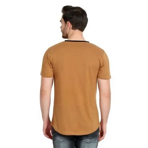 Cotton Plain Glito Mens Brown Round Neck Half Sleeve T Shirt Size S