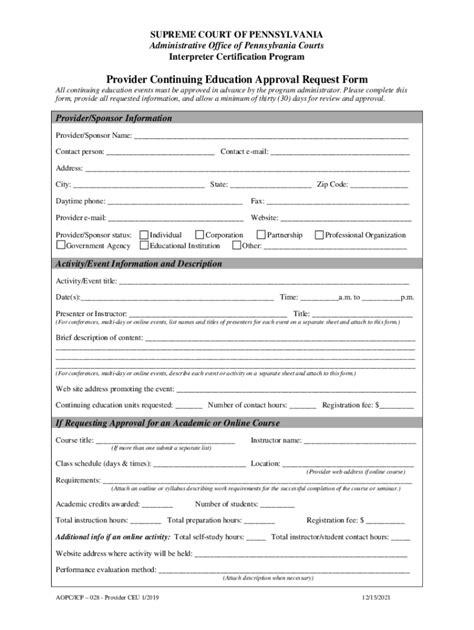 Fillable Online Provider Continuing Education Approval Request Form Fax