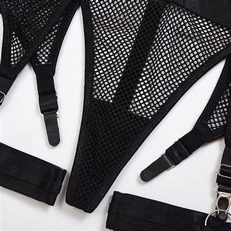 Piece Lingerie Sets Fishnet Sheer Mesh Bra Thong Pantie And Bandage Garters Underwear Sexy