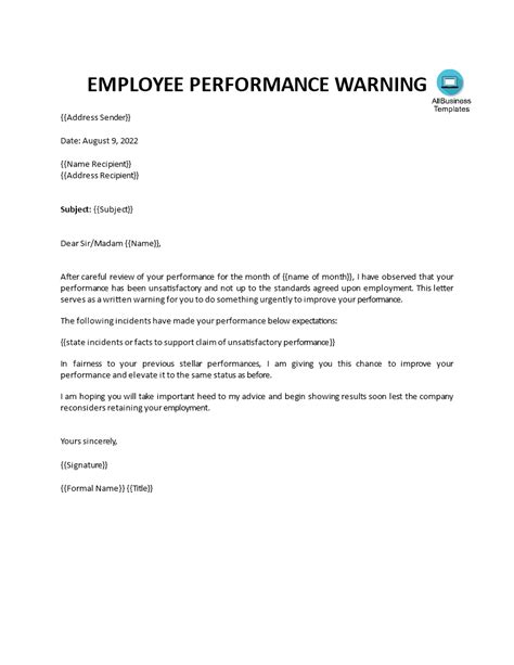 Employment Performance Warning Letter Templates At