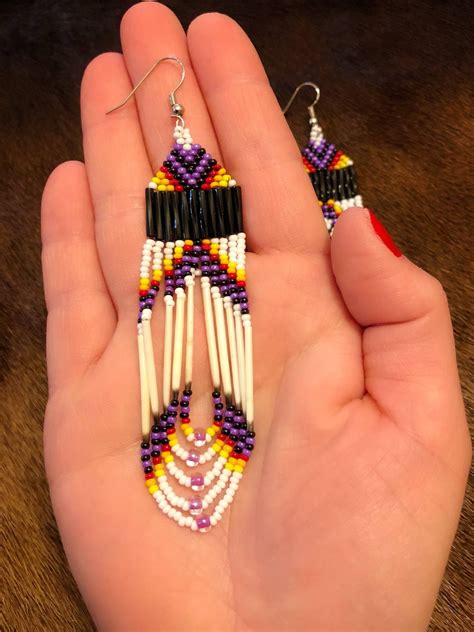 Porcupine Quill Earrings Native American Glass Beads Handmade