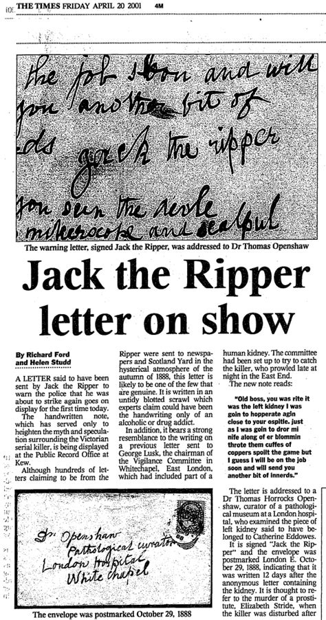 Jack The Ripper Letters Dear Boss