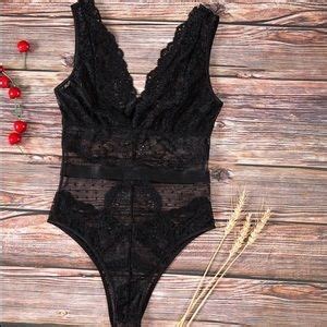 Intimates Sleepwear Black Sheer Lace Polka Dot Sexy Lingerie Bodysuit Poshmark