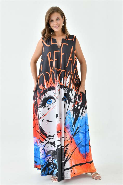 Secret Passion Lingerie Dijital Baskılı Kumaş Cep Detaylı Kolsuz Oversize Plaj Elbisesi 10032