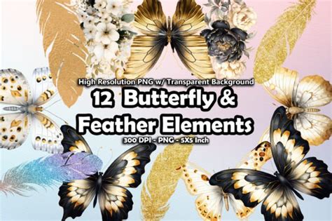 12 Butterfly And Feather Elements Graphic By Printztopbrand · Creative