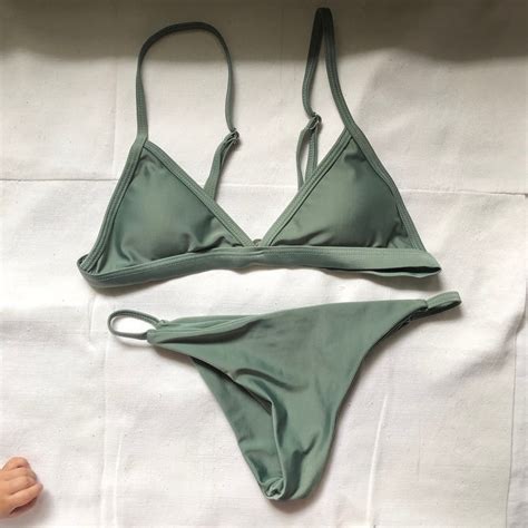 Olive Green Triangle Bikini Swimsuit Women S Fashion Swimwear Bikinis Swimsuits On Carousell