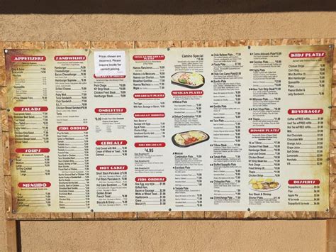 Menu at El Camino Real restaurant, Deming