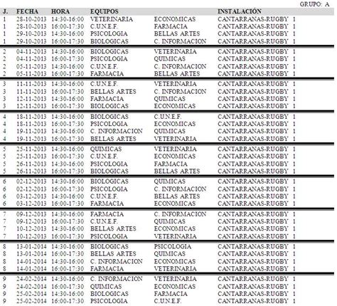 Calendario Rugby Masc Club Deportivo Matem Ticas Ucm