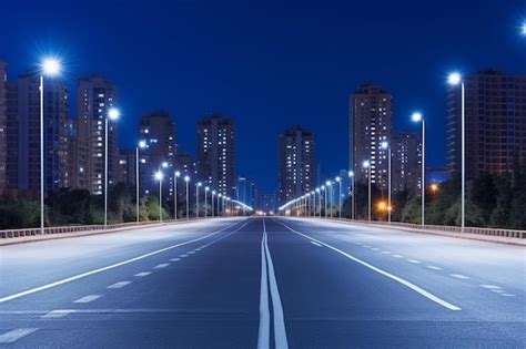 Premium Photo Empty Road In Megapolis At Night