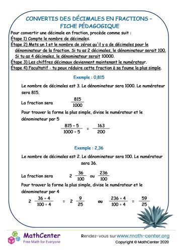 Conversion D Cimale En Fraction Page D Aide Pages D Apprentissage