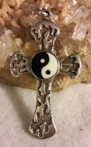 Vintage Sand Cast Sterling Silver Ying Yang Cross Pendant 925 Unisex