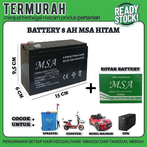 Jual BATTERY 8AH MSA HITAM BERGARANSI Aki Baterai Batre Accu Sprayer