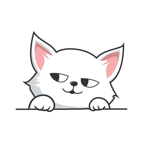 White Cat Waving Hide Cute White Pussy Cat Vector Art At Vecteezy