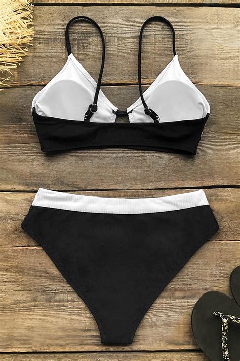 Black And White Colorblock Bikini