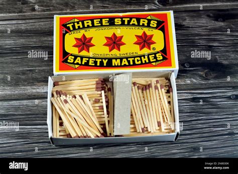 Cairo, Egypt, February 9 2023: Three stars safety matches Jonkoping ...
