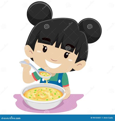 Niña que come la sopa ilustración del vector Ilustración de aislado