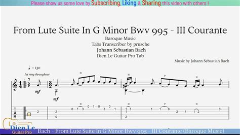 For Classical Guitar With Tabs Bach Lute Suite In G Minor Bwv