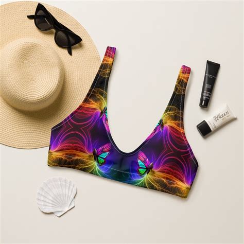 Butterfly Bikini Padded Bikini Top Rainbow Butterflies Bikini Separates Neon Bra Womens Bathing