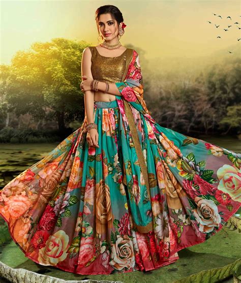 Multicolour Organza Floral Print Lehenga Choli Lehengas Ready To